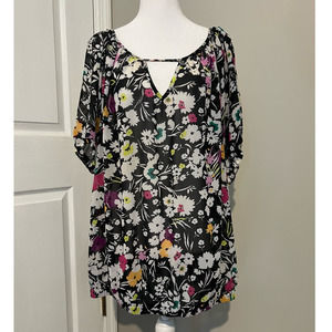 TORRID Women's Sheer Floral V Neck Back Cutout Elastic Sleeve Blouse Plus Size 3